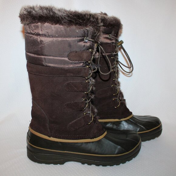 Lands End Hillary Tall Fur Lace Up Snow Duck Boot Women's Size 8 Brown - Picture 2 of 12